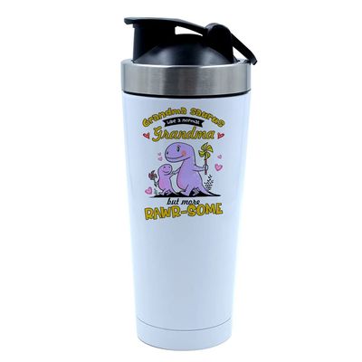 500ml Aluminium Shaker Bottle for Supplement Shakes - Easy Clean, Durable Cup Mothers Day, Grandma Saurus Birthday, Christmas, Secret Santa, Granny, Gran. (White)