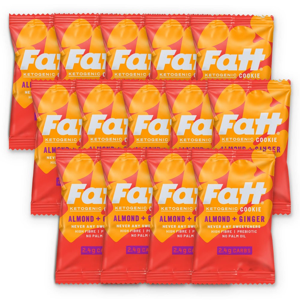 Fatt Keto Cookies - Almond & Ginger, 14-Pack x 30g - 2.4g Carbs - 100% Natural Keto Snacks with Super Fats - Low Carb, High Fibre, Low Sugar & Sweetener Free Ketogenic Snack Food - AKA Fattbar