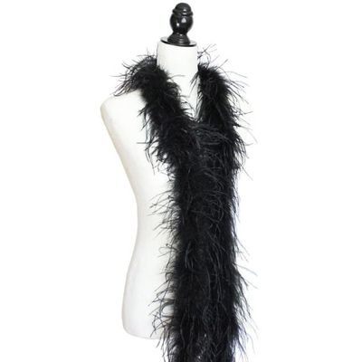 2Meters (1Ply 3Ply 5Ply 10Ply 20Ply) White Black Ostrich Feathers Boa Wedding Costume Cosplay Fashion Feathers for Crafts-1 Ply Black