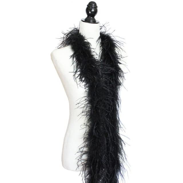 2Meters (1Ply 3Ply 5Ply 10Ply 20Ply) White Black Ostrich Feathers Boa Wedding Costume Cosplay Fashion Feathers for Crafts-1 Ply Black