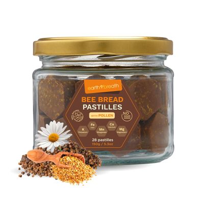 Earthbreath Bee Bread Pastilles With Bee Pollen 150g 100% Pure Raw Natural Boosts Vitality and Provides Healthy Immunity Support - No Artificial Additives