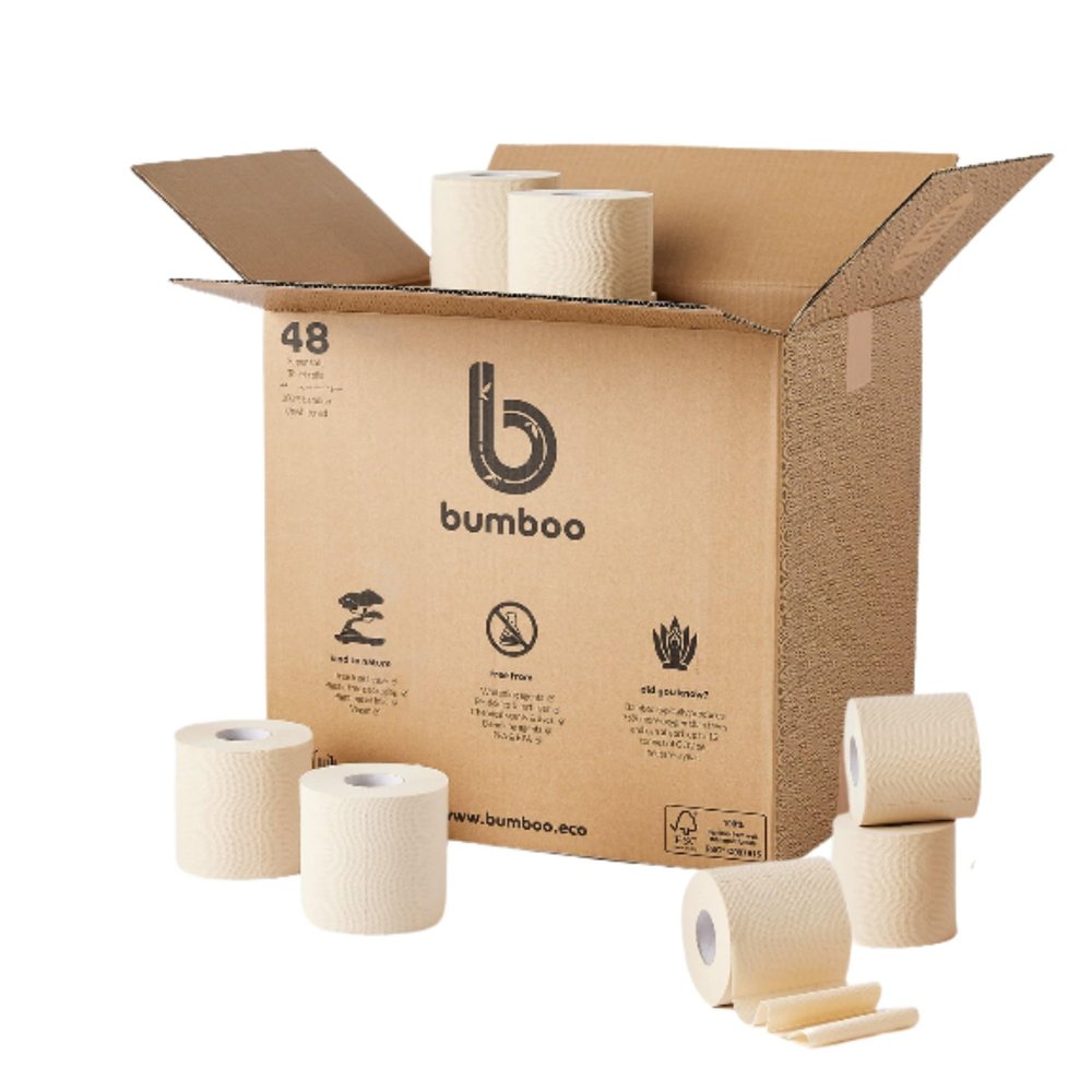 Bumboo Bamboo Toilet Roll 48 Pack | Unbleached Toilet Paper 3 ply, 300 Sheets | Eco Toilet Rolls Bulk Buy | Plastic-Free, Soft, Strong, Sustainable & Biodegradable Loo Roll