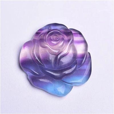 DOUPE Chakra Vibration Stone Beautiful Hand Carved Crystal Pendants Natural Rainbow Fluorite Crystals Rose For Home Decoration best gift for girlfriend family (Color : Rose, Size : 33mm)
