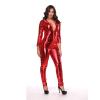 6XL Size Wome's Zipper Faux Leather Catsuit Clubwear DS Latex Women with Gloves Fancy Costume Jumpsuit,Red,4XL view 1