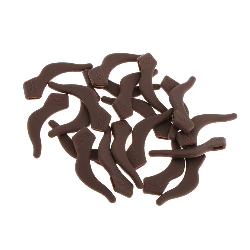 10 Pairs Silicone Glasses Ear Hooks Tip Eyeglasses Grip Anti-slip Temple Holder - Brown, as described