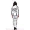 6XL Size Wome's Zipper Faux Leather Catsuit Clubwear DS Latex Women with Gloves Fancy Costume Jumpsuit,Silver,6XL view 2