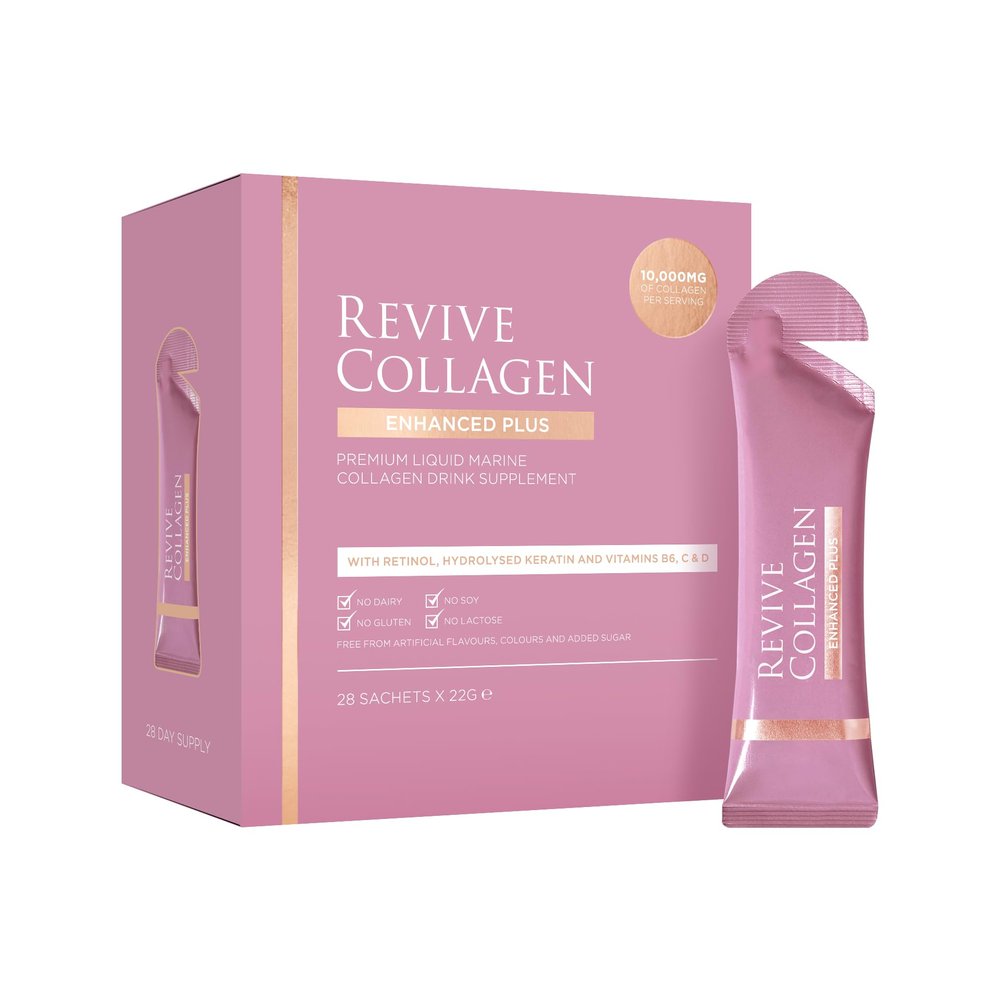 Revive Collagen Enhanced Plus 10,000mg Hydrolysed Marine Collagen Drink with Added Vitamin A & C for Healthy Skin, Hair, Nails & Joints | Tropical | 28 x Sachets