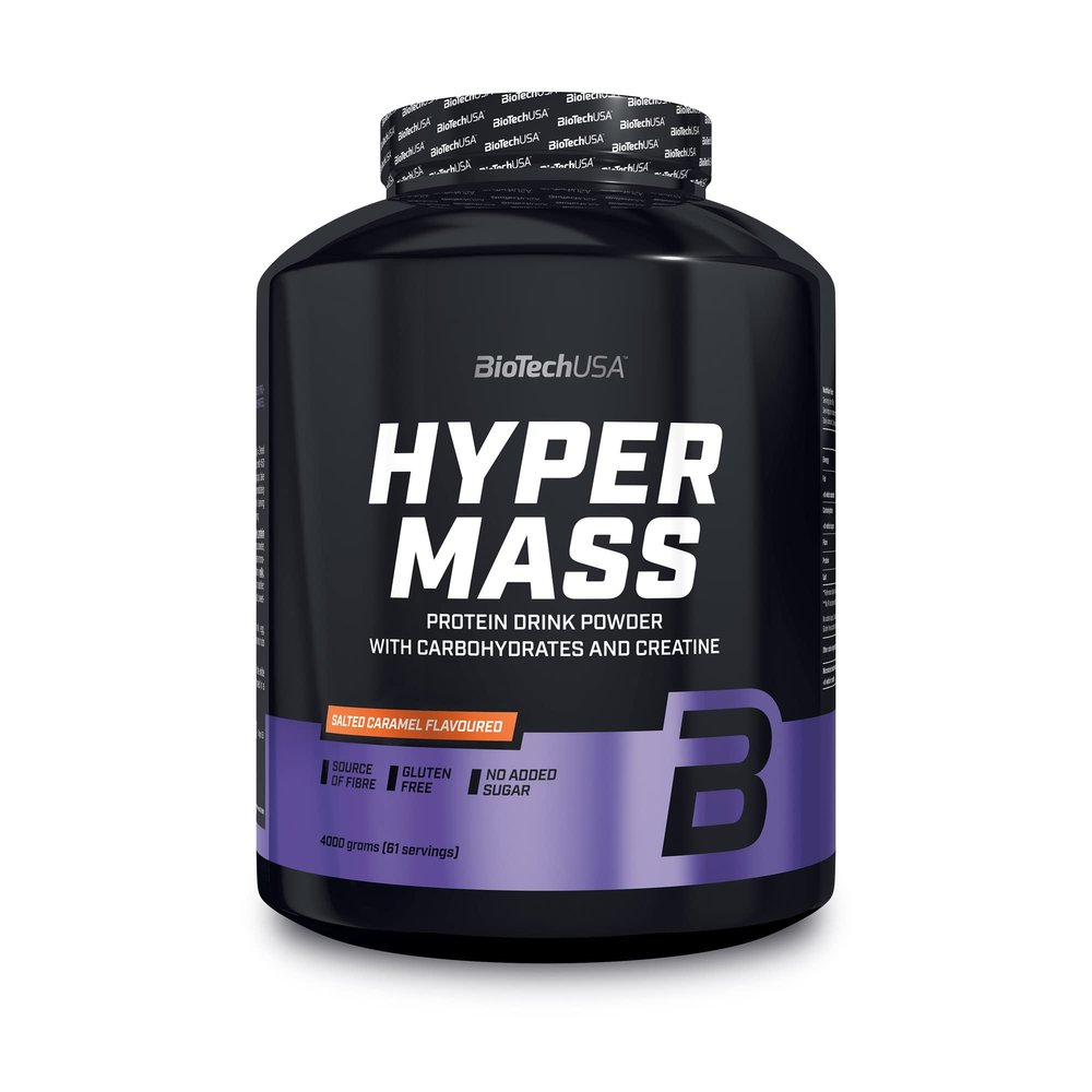 BioTechUSA Hyper Mass - Mass Gainer with Carbs & Protein Blend | Micronised Creatine | Gluten-Free, 4 kg, Salted Caramel