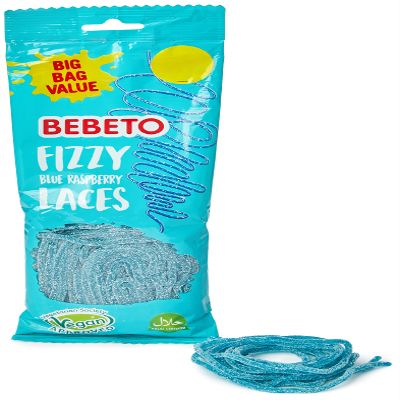 Bebeto Fizzy Blue Raspberry Laces, Fizzy Chewy Fruity Gummy Laces, Halal Certified & Vegan Candy, Pack of 12, 2.4kg