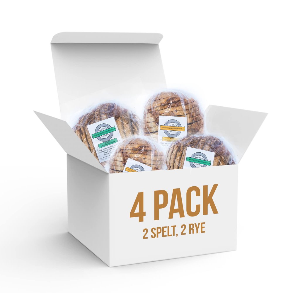 Westbourne Sourdough Bakery - 4 Fresh Loaves  One Day Delivery, Artisan Bread, Vegan Friendly, Hand Baked in UK - 650g (Mixed Pack  2 Spelt, 2 Rye)