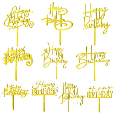 10 PCS Gold Happy Birthday Cake Topper Acrylic Cupcake Topper Birthday Supplies Decorations