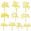 10 PCS Gold Happy Birthday Cake Topper Acrylic Cupcake Topper Birthday Supplies Decorations view 1