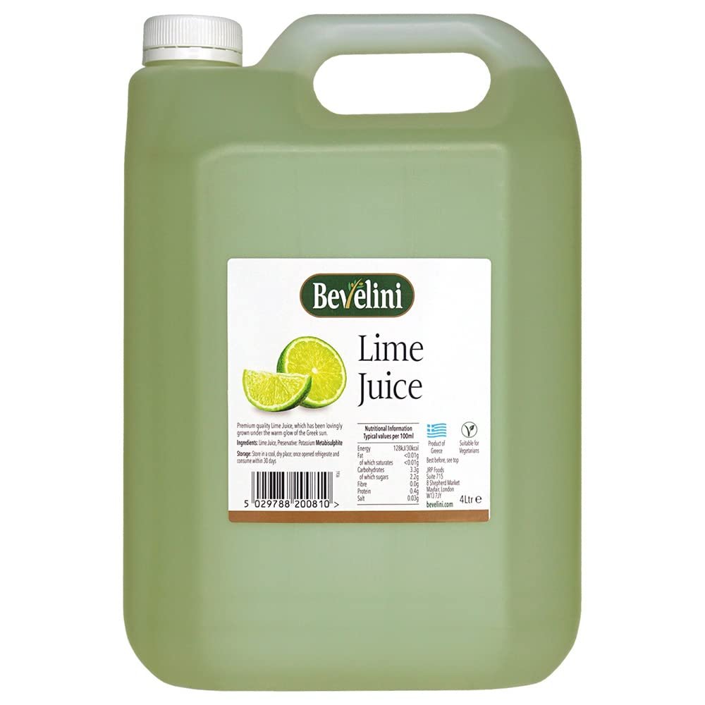 Bevelini Mediterannean 100% Pure Lime Juice, 4L (Large, Catering Size) Made from Fresh Mediterranean Limes. Perfect for Margarita, Tacos, Drinks, Sauces, Salad Dressings, Cocktails + More