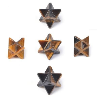 Justinstones Carved Natural Golden Tiger Eye Gemstone Crystal 1 inch Merkaba Star Healing Sacred Geometry Chakra Stone (Pack of 5