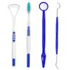 4-Pcs Dental Care Kit in Blue Colour, Oral Cleaning Tool Set, Dental Pick, Dental Mirror, Tongue Cleaner and Toothbrush, Dental Plaque Removal Tools, Ideal for Travel or Small Bathrooms view 1