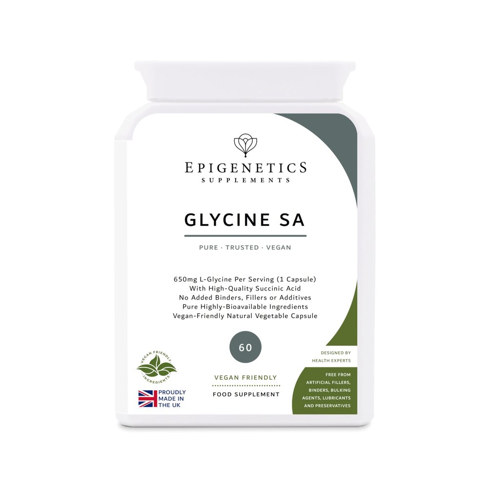 Glycine SA | 650mg L-Glycine + Natural Succinic Acid Antioxidant | 60 Vegan Friendly Capsules UK Made | 1 Capsule Daily (2 Month Supply)