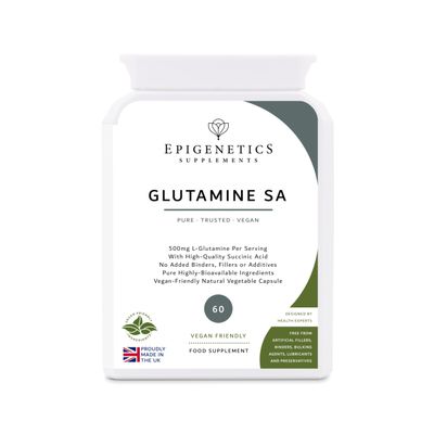 Glutamine SA | 500mg L-Glutamine + Natural Succinic Acid Antioxidant | 60 Vegan Friendly Capsules UK Made | 1 Capsule Daily (2 Month Supply)