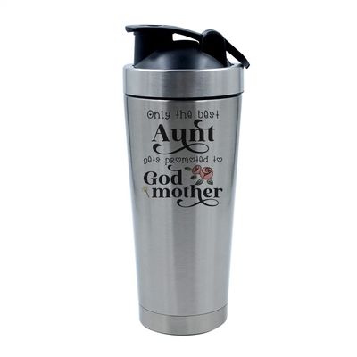 Getagift 500ml Aluminium Shaker Bottle for Supplement Shakes - Easy Clean, Durable Cup Mothers Day, Only The Best Aunt gets Promoted To Godmother Birthday, God Mom. (Silver)