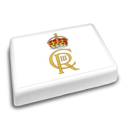 Cakeshop 9 x 6" (257 x 181mm) Landscape Rectangle King Charles III 3rd Coronation Royal Cypher Image Edible Cake Topper Cake Decoration - Premium Icing Precut