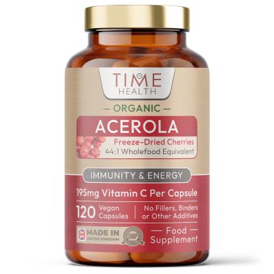 Organic Acerola Cherry - Freeze-Dried - 26% Vitamin C - 44:1 Extract Ratio - Natural & Wholefood - UK Made - Zero Additives (120 Capsules)