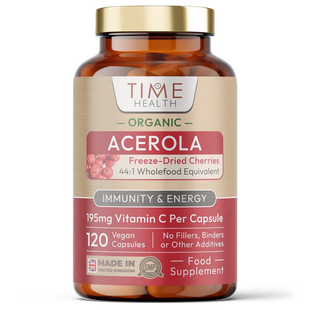 Organic Acerola Cherry - Freeze-Dried - 26% Vitamin C - 44:1 Extract Ratio - Natural & Wholefood - UK Made - Zero Additives (120 Capsules)