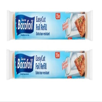 2 x EasyCut Aluminium Foil Refill Roll Extra Tear & Heat-Resistant Perfect for Grilling Baking Roasting Wrapping Freezing 30cm x 15m