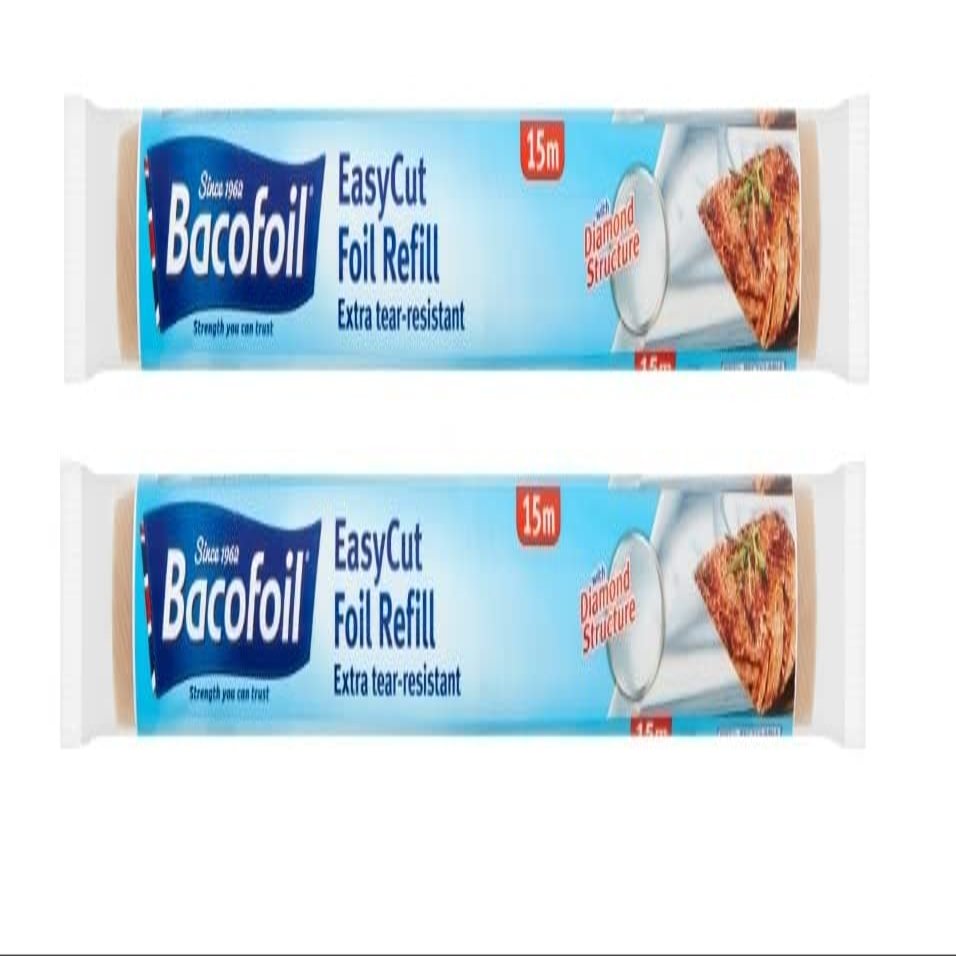 2 x EasyCut Aluminium Foil Refill Roll Extra Tear & Heat-Resistant Perfect for Grilling Baking Roasting Wrapping Freezing 30cm x 15m