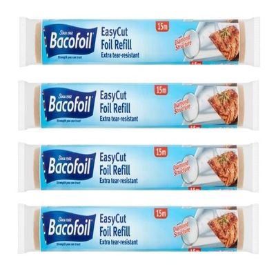 4 x EasyCut Aluminium Foil Refill Roll Extra Tear & Heat-Resistant Perfect for Grilling Baking Roasting Wrapping Freezing  30cm x 15m