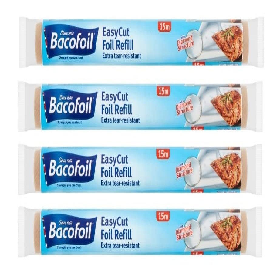 4 x EasyCut Aluminium Foil Refill Roll Extra Tear & Heat-Resistant Perfect for Grilling Baking Roasting Wrapping Freezing  30cm x 15m