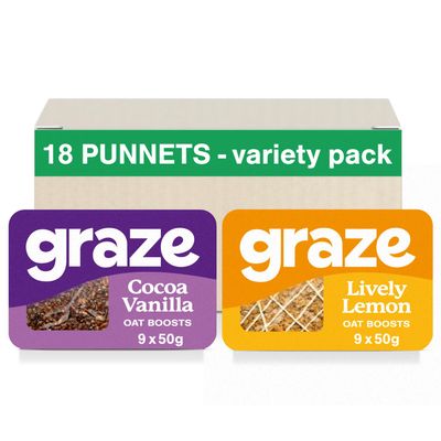 Graze - Healthy Snacks, Oat Flapjacks sweets snacks - Packaging may vary - (Cocoa Vanilla & Lively Lemon, 18)