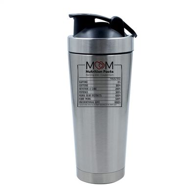 Getagift 500ml Aluminium Shaker Bottle for Supplement Shakes - Easy Clean, Durable Cup Mothers Day, Mom Nutrition Facts Mug, Christmas, Birthday, Mum, Mommy, Mummy. (Silver)