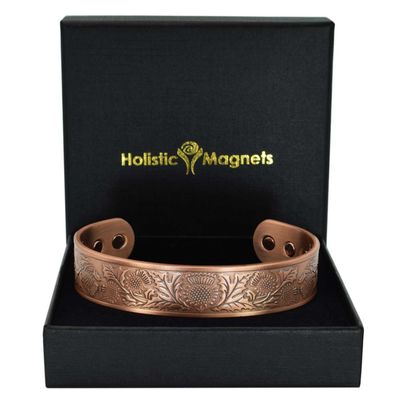 Extra Large Copper Magnetic Bracelet Men Pure Copper Wristband 6 Neodymium Magnets, Adjustable, Scottish Thistle-ST (XL: Wrist 2224cm/8.69.5)