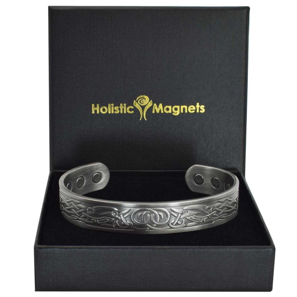XL Mens Copper Magnetic Bracelet Viking Copper Bangle Pewter Plated 6 Neodymium Magnets Adjustable - Viking Design-VGP (XL: Wrist 2224cm/8.69.5)