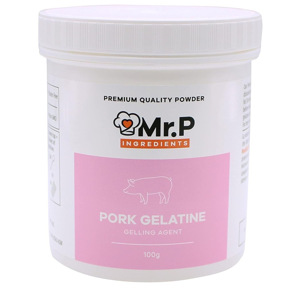 Mr.P Ingredients Pork Gelatine 100g 250 Bloom Powder Stabiliser Gelling Aerating Agent Instant Gluten Free Non-GMO (Recyclable Pot)
