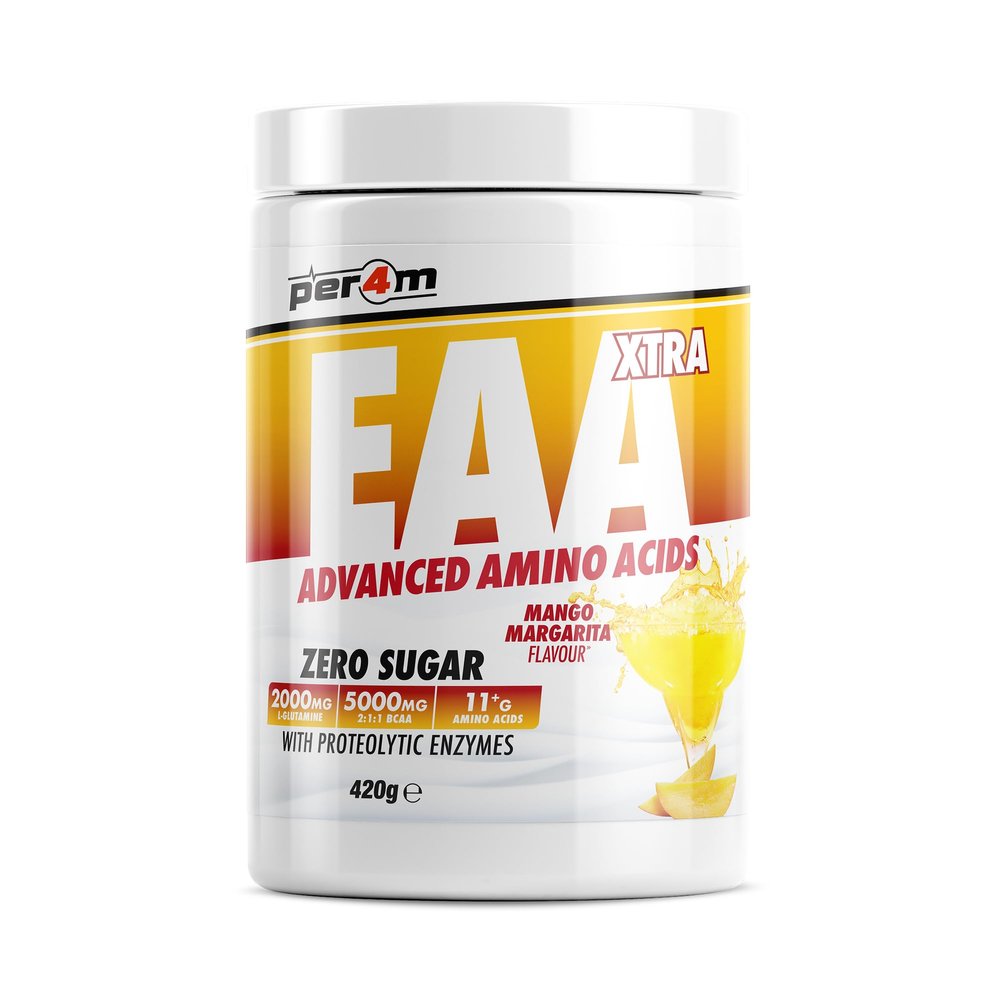 Per4m EAA Xtra/Amino Xtra | 30 Servings of Full Spectrum EAA with Proteolytic Enzymes | Vegan Friendly | Zero Sugar Amino Acid (420g, Mango Margarita)