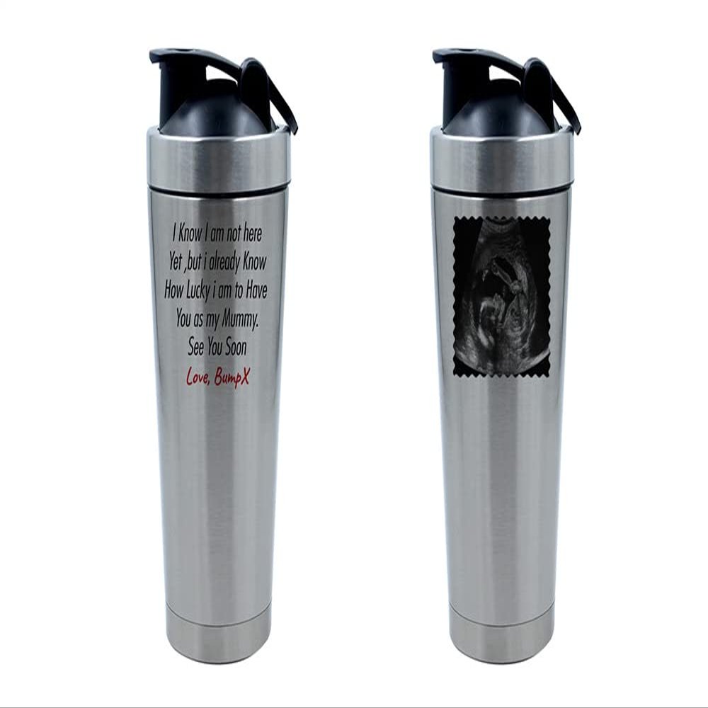 Getagift 500ml Aluminium Shaker Bottle for Supplement Shakes - Easy Clean, Durable Cup Mothers Day, Personalised Mummy Love Bump How Lucky I Am to Have You Birthday. (Silver)