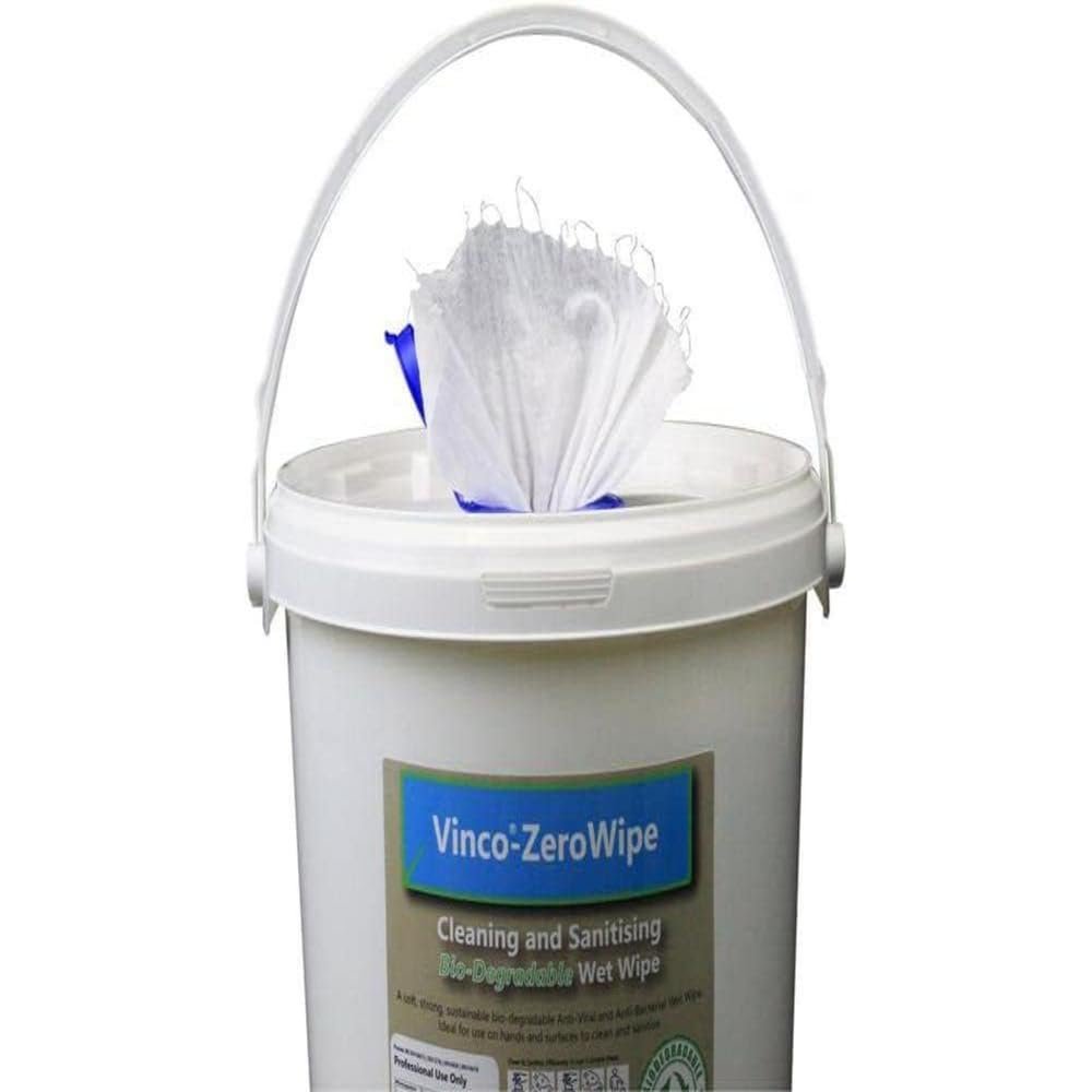 VINCO-ZEROWIPE BIO-DEGRADABLE WET WIPES - 200X200MM - BUCKET OF 300
