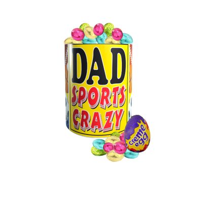 Father's Day 'Sports Crazy Dad' Ceramic Gift Mug With A Selection Of Individually Foil Wrapped Chocolate Mini Eggs And A Cream Egg