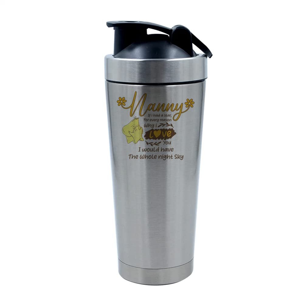 Getagift 500ml Aluminium Shaker Bottle for Supplement Shakes - Easy Clean, Durable Cup Mothers Day, Nanny If i had a Stars Christmas, Birthday, Nannie, Nan. (Silver)