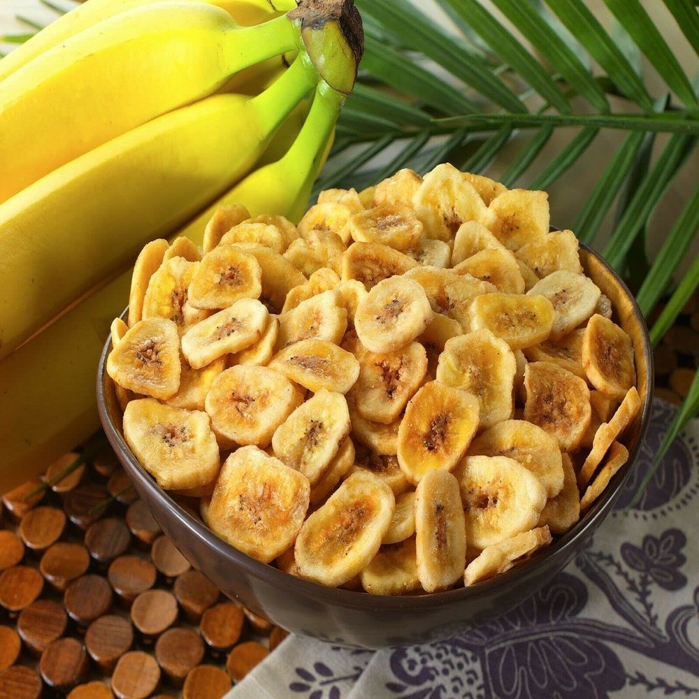 Banana Chips 1kg Dried Banana Slices Natural Fruit Crispy Sweet Sweetened Crunchy Snack Dehydrated Dry Ready to Eat - Large Bulk Bag Vegan - PURIMA