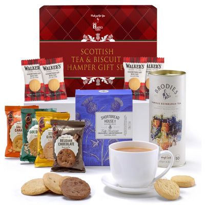 Hatties Gifts Tea and Biscuits Gift Set  Scottish Afternoon Tea Hamper with Shortbread Biscuits  Valentines Gifts for Her & Luxury Scottish Gifts for Women & Men