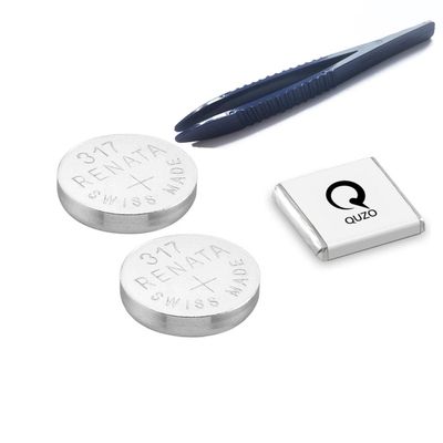 Bundle of 2x Renata 317 Batteries and Specialist Installation Tweezers and Quzo Belgian Chocolate