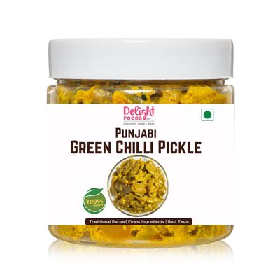Delight Foods Punjabi Green Chilli Pickle 350g |Hari Mirchi Achaar| Indian Preserve, Chutney, UppinKai, Chakna