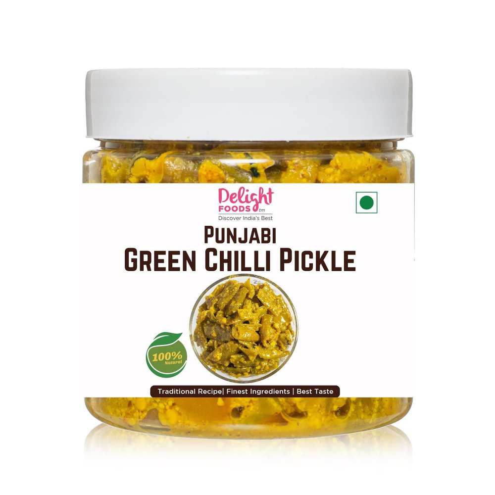 Delight Foods Punjabi Green Chilli Pickle 350g |Hari Mirchi Achaar| Indian Preserve, Chutney, UppinKai, Chakna
