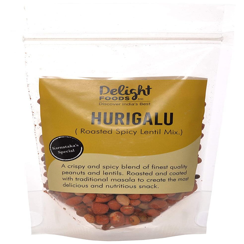Delight Foods Karnataka Special Hurigalu (Roasted Spicy Lentils Mix) 300G - Indian Snacks