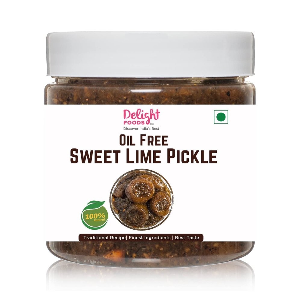 Delight Foods Oil Free Sweet Lime Pickle 350g |Meetha Nimbo Achaar | Indian Preserve, Chutney, UppinKai, Chakna