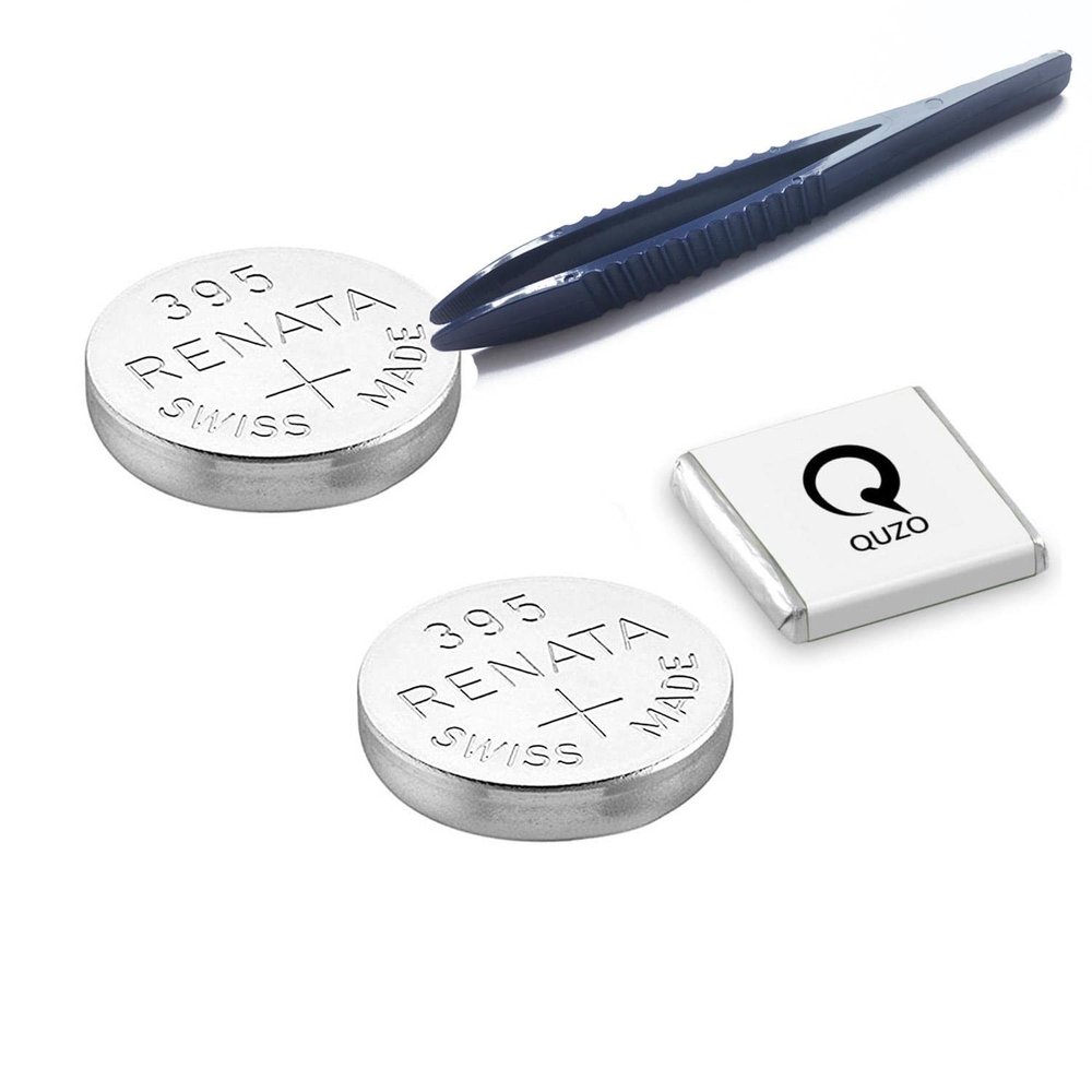 Bundle of 2x Renata 395 Batteries and Specialist Installation Tweezers and Quzo Belgian Chocolate