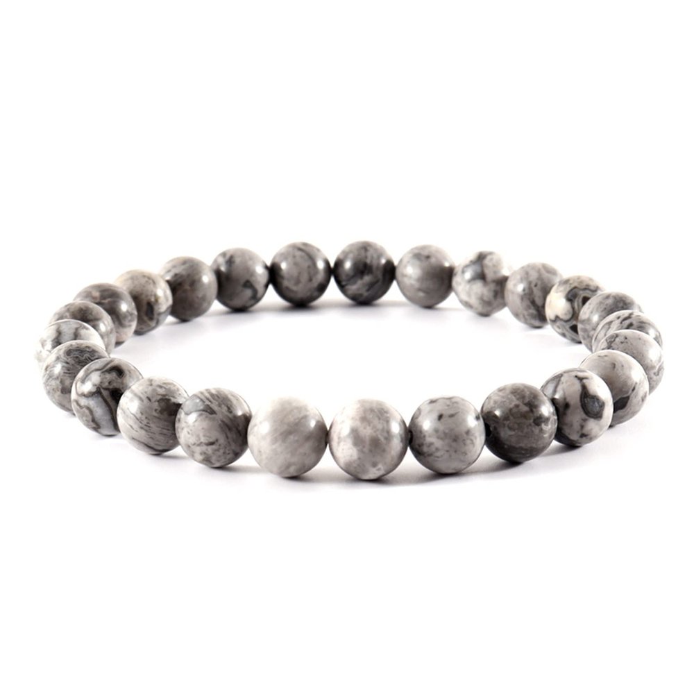 ZZSRJ Classic Stone Bead Bracelet Men's Handmade Stone Bead Chain Bracelet Men's Women's Jewelry Gifts (Main Stone Color : Width 10mm, Metal Color : 34)
