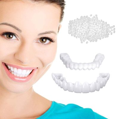 2 Pairs Cosmetic Dentures Temporary False Teeth Top and Bottom Smile Fake Teeth Veneers Snap on Veneers Whitening Teeth Braces Covering Missing Teeth Bring a Charming Smile for Men and Women