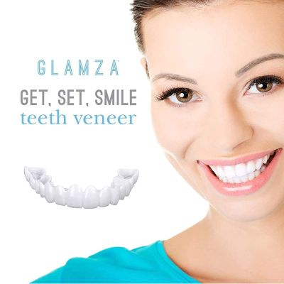 Brigtviee 2 Pairs False Teeth Cosmetic Teeth Instant Veneers Dentures Temporary Cosmetic Teeth Top and Bottom Whitening Fake Teeth Braces, Comfort Fit for Snap on Instant and Confidence Smile